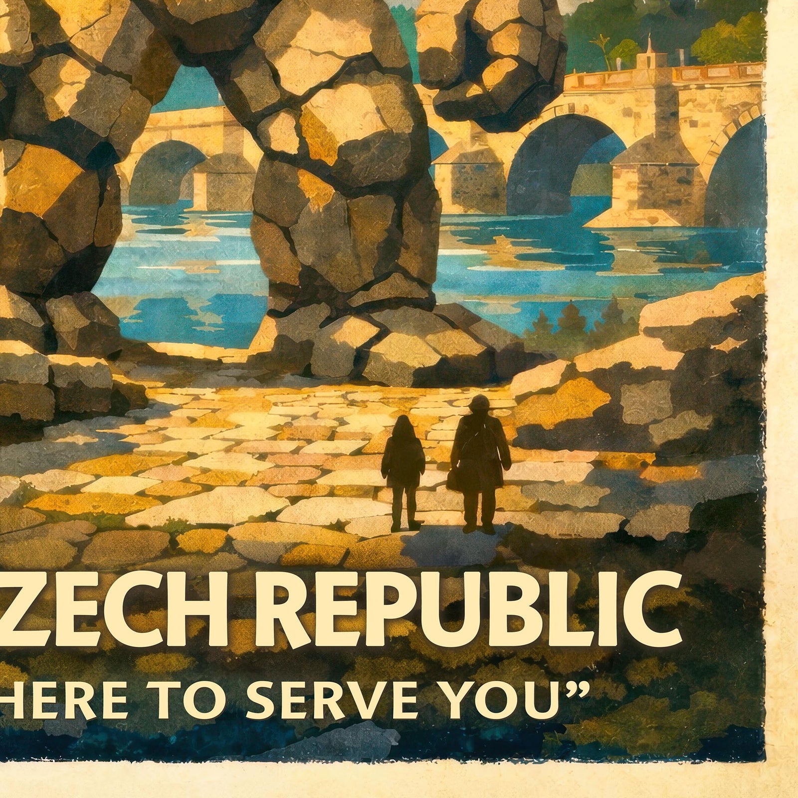 Golem of Prague Travel Poster | Jewish Mysticism Folklore | Vintage Kabbalah Monster, Surreal Fine Art Print