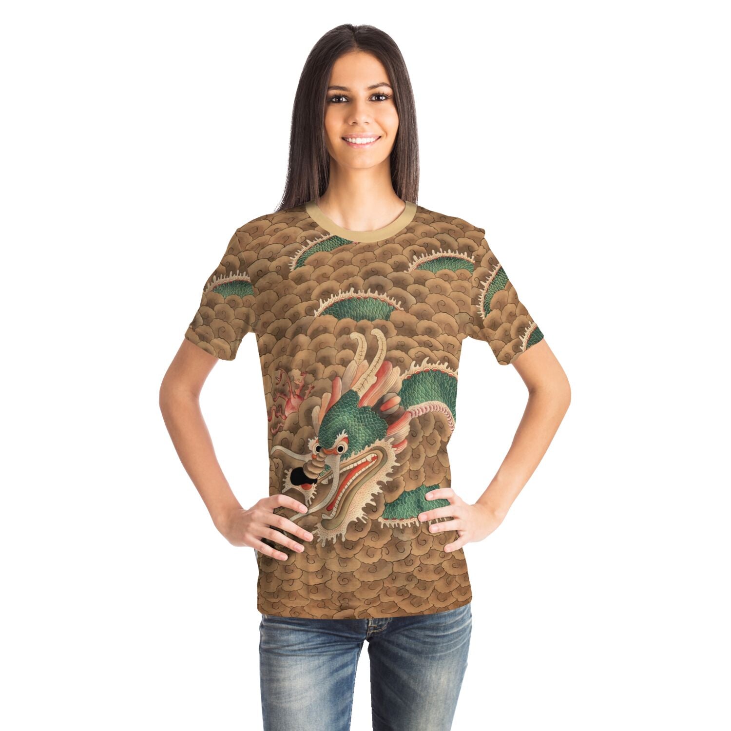 Green Dragon Yong | Nature and Harmony | Korean Serpent Deity, Asian Folklore Snake Mythology Vintage All-Over Print TShirt
