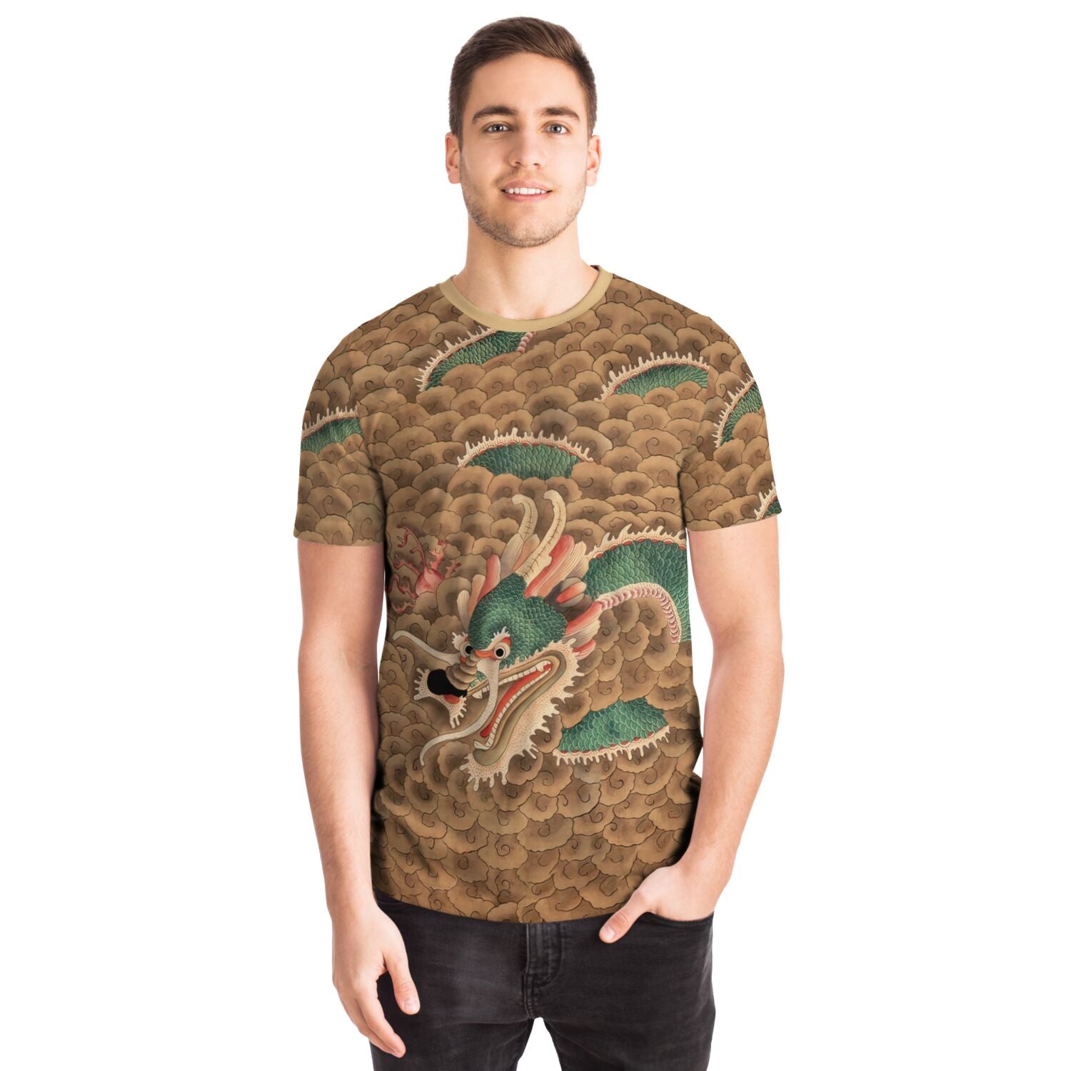 Green Dragon Yong | Nature and Harmony | Korean Serpent Deity, Asian Folklore Snake Mythology Vintage All-Over Print TShirt