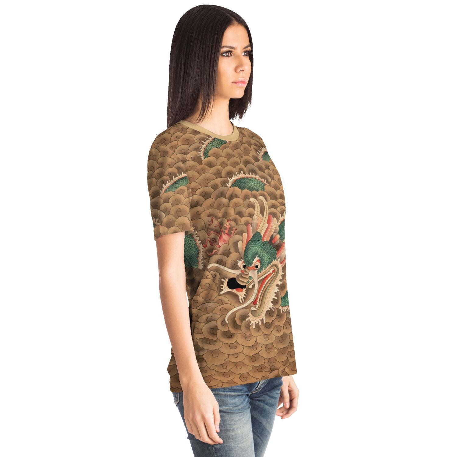 Green Dragon Yong | Nature and Harmony | Korean Serpent Deity, Asian Folklore Snake Mythology Vintage All-Over Print TShirt