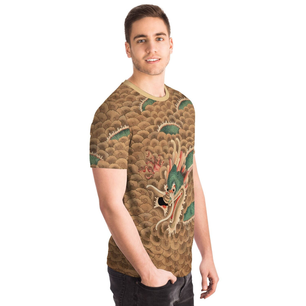 Green Dragon Yong | Nature and Harmony | Korean Serpent Deity, Asian Folklore Snake Mythology Vintage All-Over Print TShirt