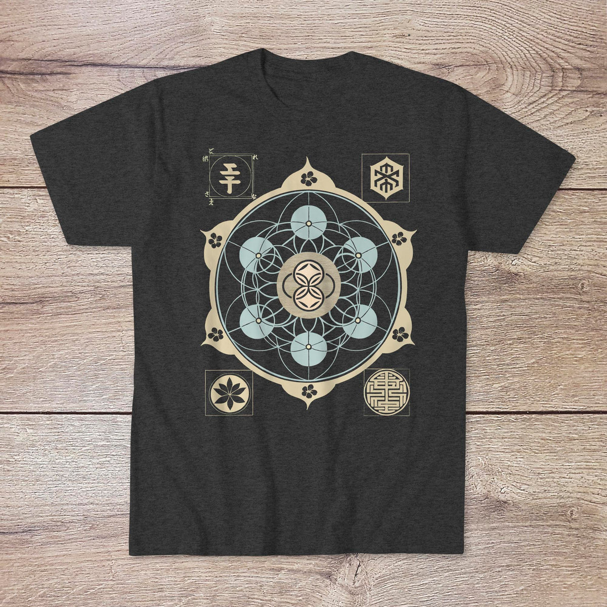 Green Sacred Geometry Tee | Flower of Life, Metatron's Cube, Sri Yantra | Asian Taoist Esoteric Alchemy Graphic Art T-Shirt