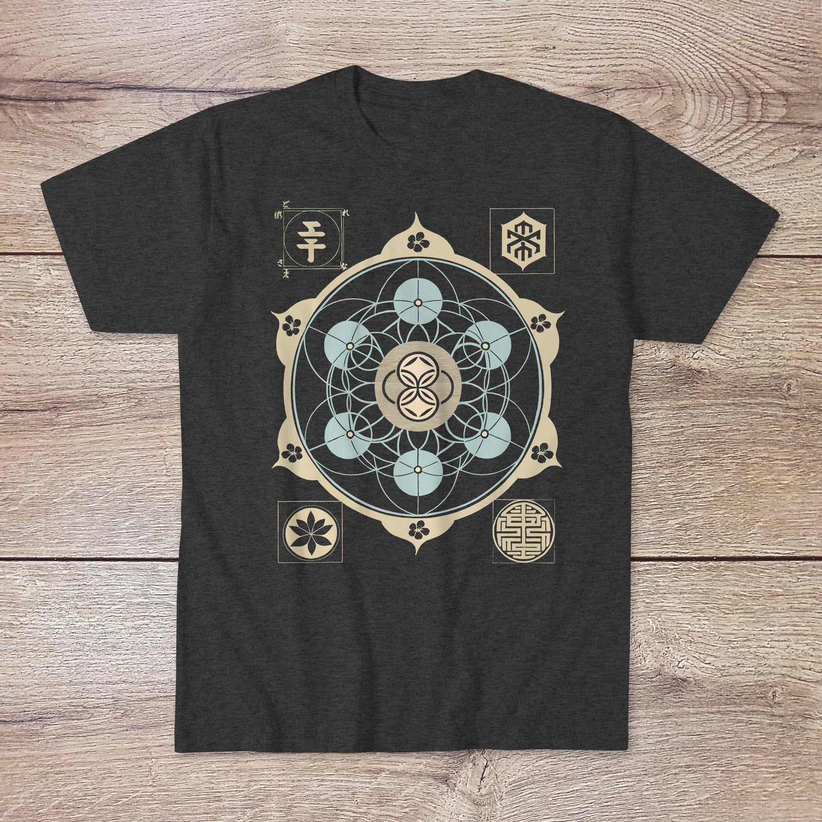 Green Sacred Geometry Tee | Flower of Life, Metatron's Cube, Sri Yantra | Asian Taoist Esoteric Alchemy Graphic Art T-Shirt