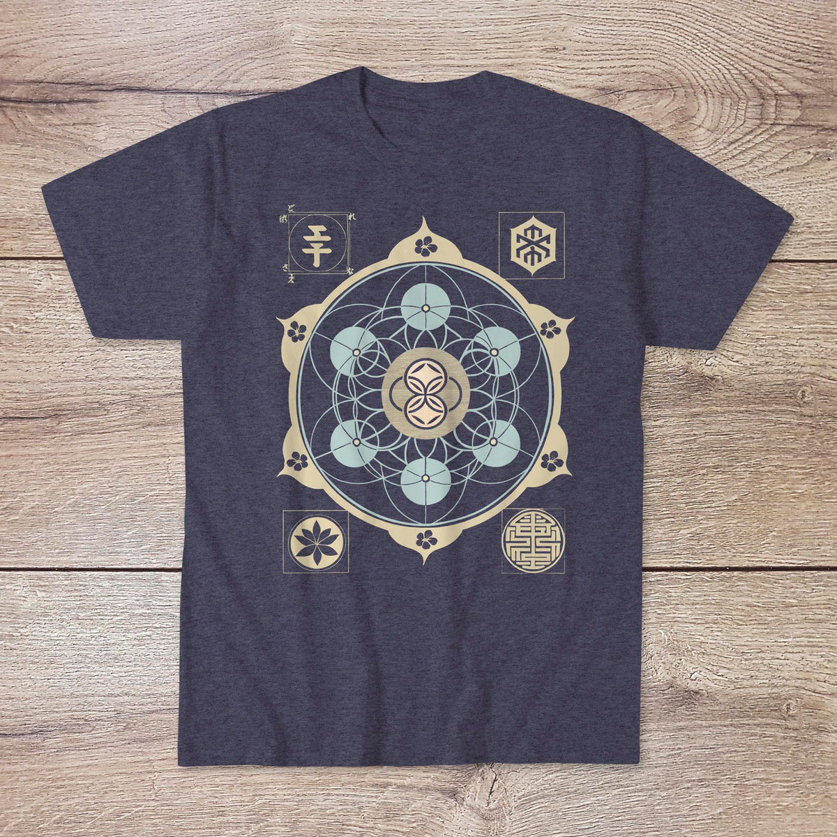 Green Sacred Geometry Tee | Flower of Life, Metatron's Cube, Sri Yantra | Asian Taoist Esoteric Alchemy Graphic Art T-Shirt