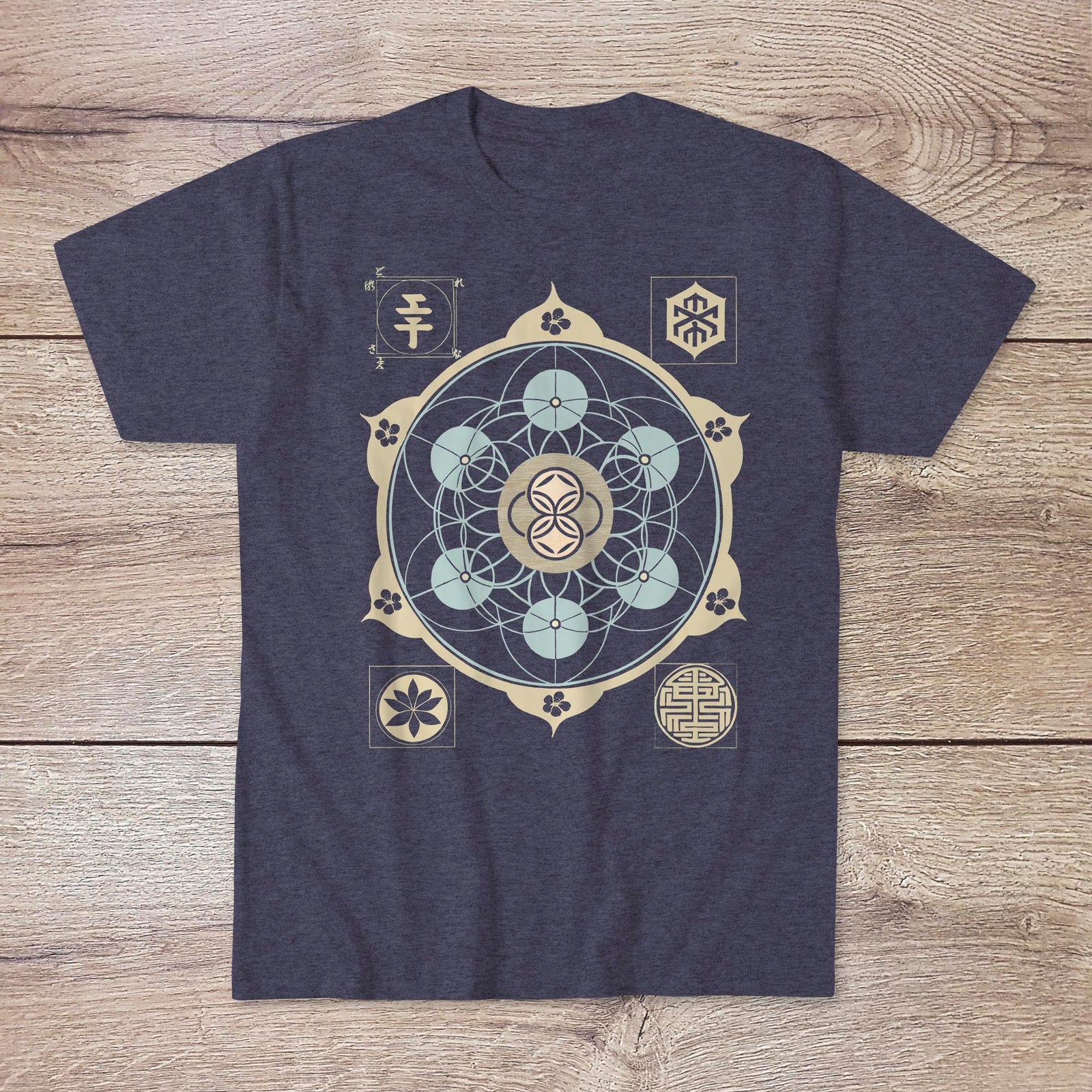 Green Sacred Geometry Tee | Flower of Life, Metatron's Cube, Sri Yantra | Asian Taoist Esoteric Alchemy Graphic Art T-Shirt