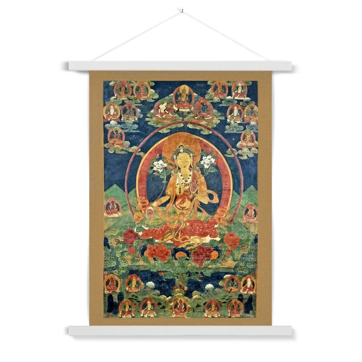 Green Tara (Khadiravani) Tibetan Buddhist Mythology Yogini Heaing Wisdom Deity Dakini Compassion Thangka Fine Art Yoga Print with Hangar