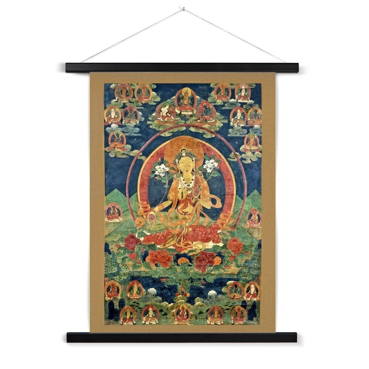 Green Tara (Khadiravani) Tibetan Buddhist Mythology Yogini Heaing Wisdom Deity Dakini Compassion Thangka Fine Art Yoga Print with Hangar
