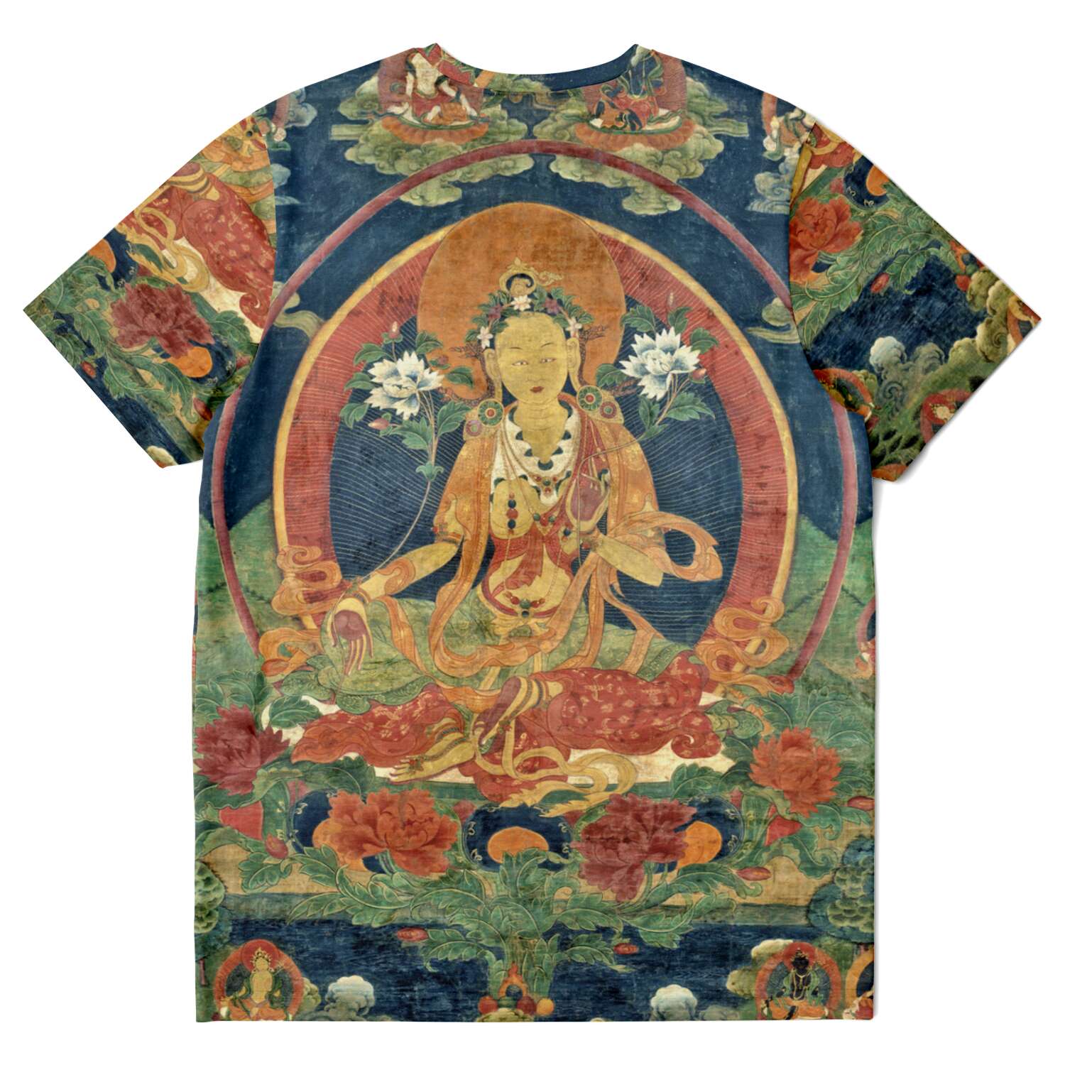 AOP T-Shirt Green Tara (Khadiravani) Tibetan Tangka Vajrayana Tantra Vintage Buddhist Mandala T-Shirt