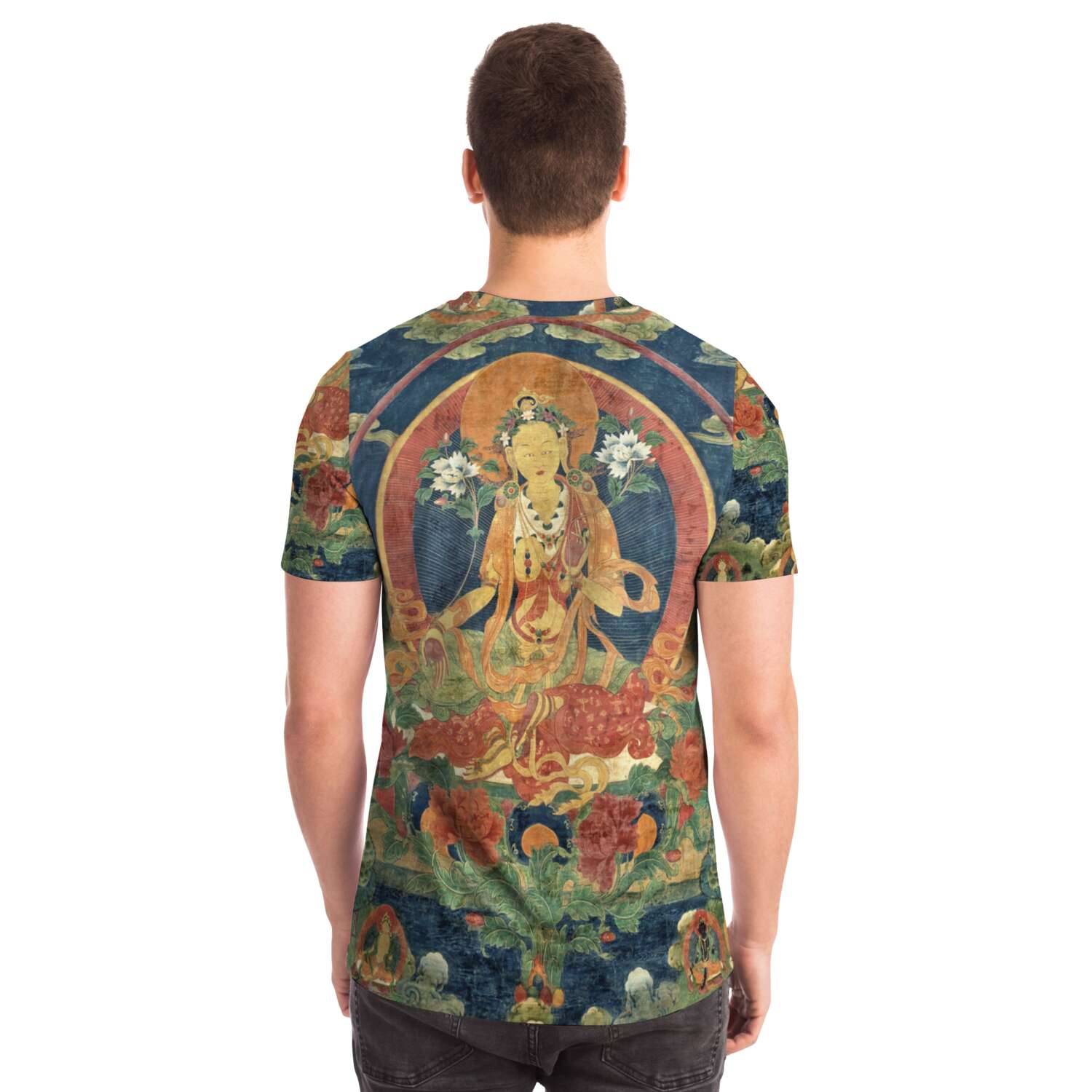 AOP T-Shirt Green Tara (Khadiravani) Tibetan Tangka Vajrayana Tantra Vintage Buddhist Mandala T-Shirt