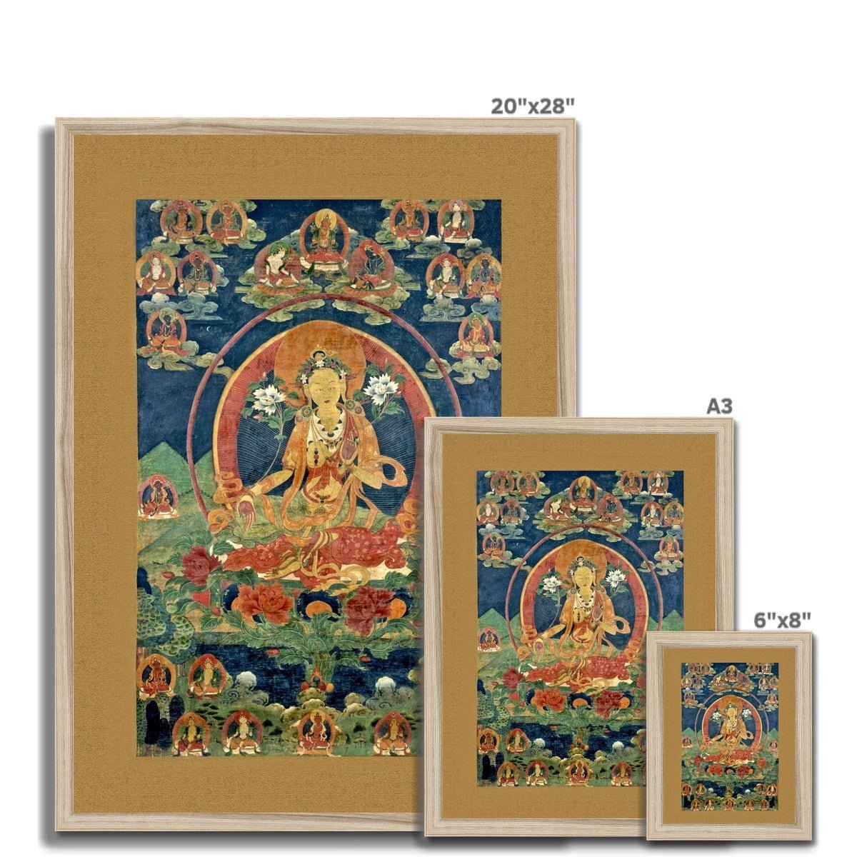 Green Tara (Khadiravani) Tibetan Thangka Buddhist Mythology (Kuan Guan Yin) Antique Dharma Tantra Vintage Buddha Framed Art Print