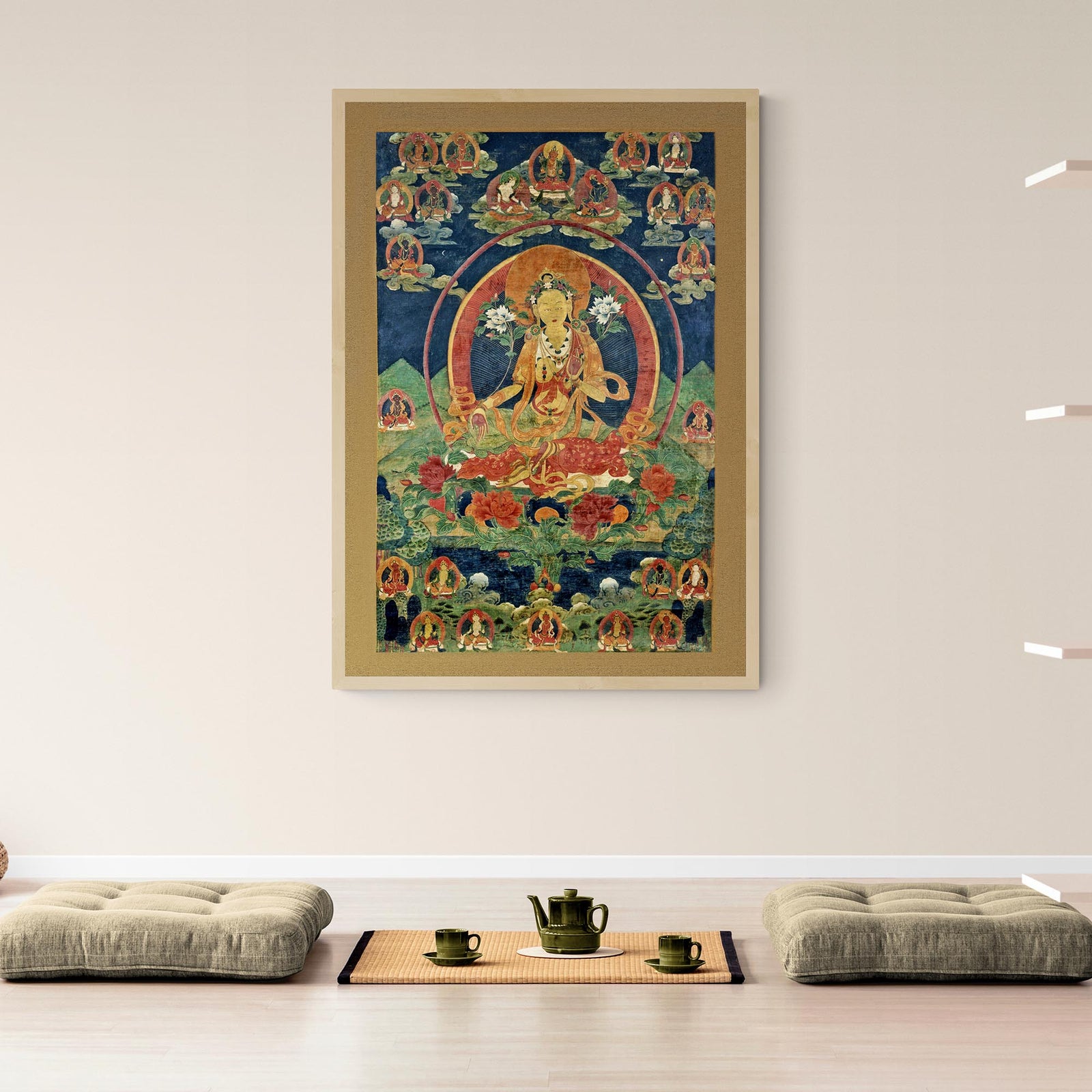 Green Tara (Khadiravani) Tibetan Thangka Buddhist Mythology (Kuan Guan Yin) Antique Dharma Tantra Vintage Buddha Framed Art Print