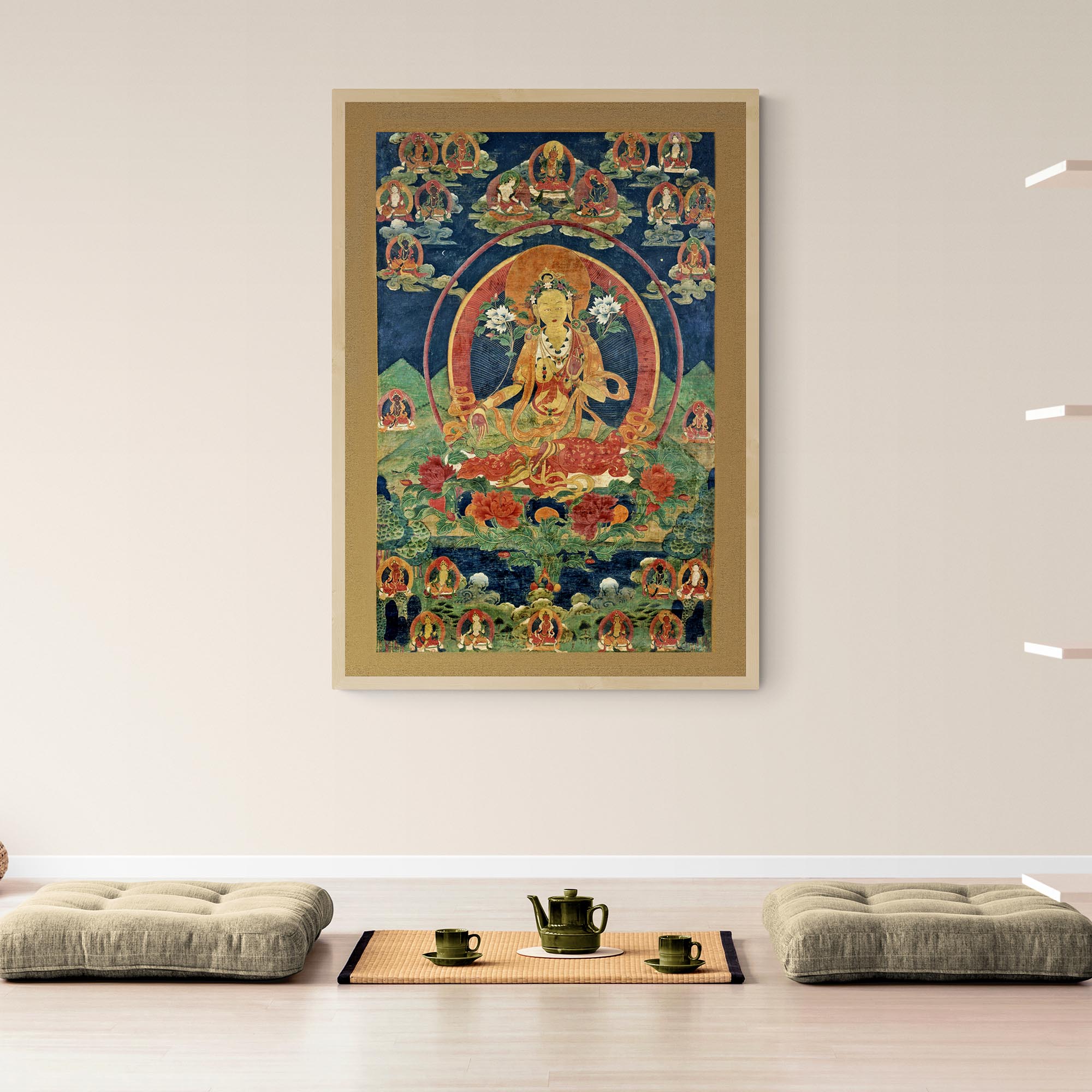 Framed Print Green Tara (Khadiravani) Tibetan Thangka Buddhist Mythology (Kuan Guan Yin) Antique Dharma Tantra Vintage Buddha Framed Art Print