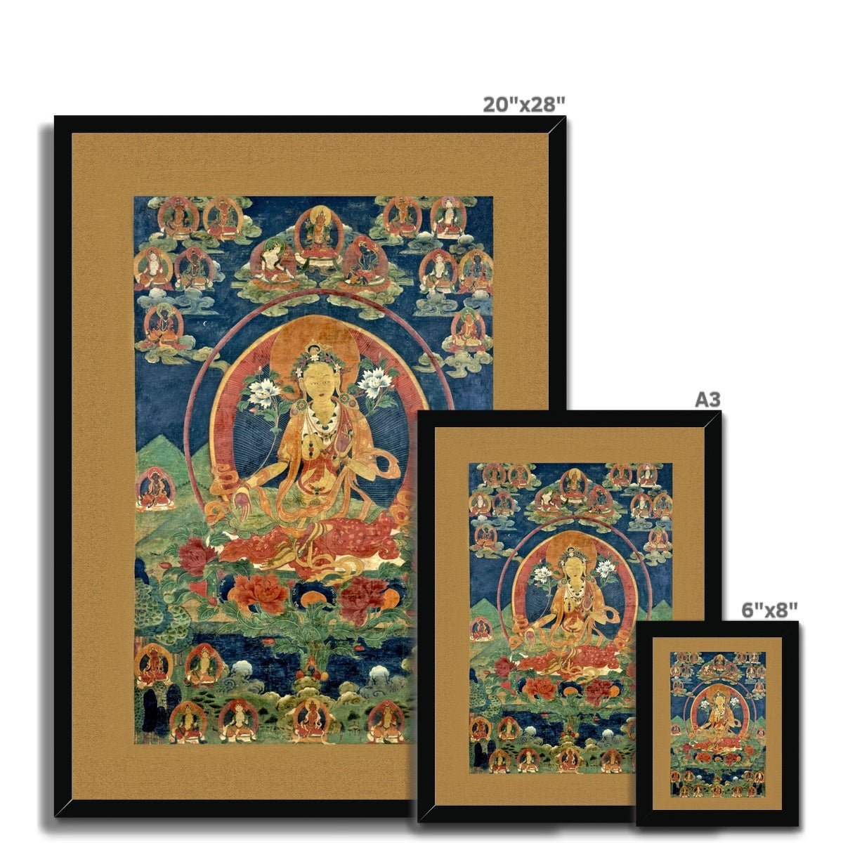 Green Tara (Khadiravani) Tibetan Thangka Buddhist Mythology (Kuan Guan Yin) Antique Dharma Tantra Vintage Buddha Framed Art Print