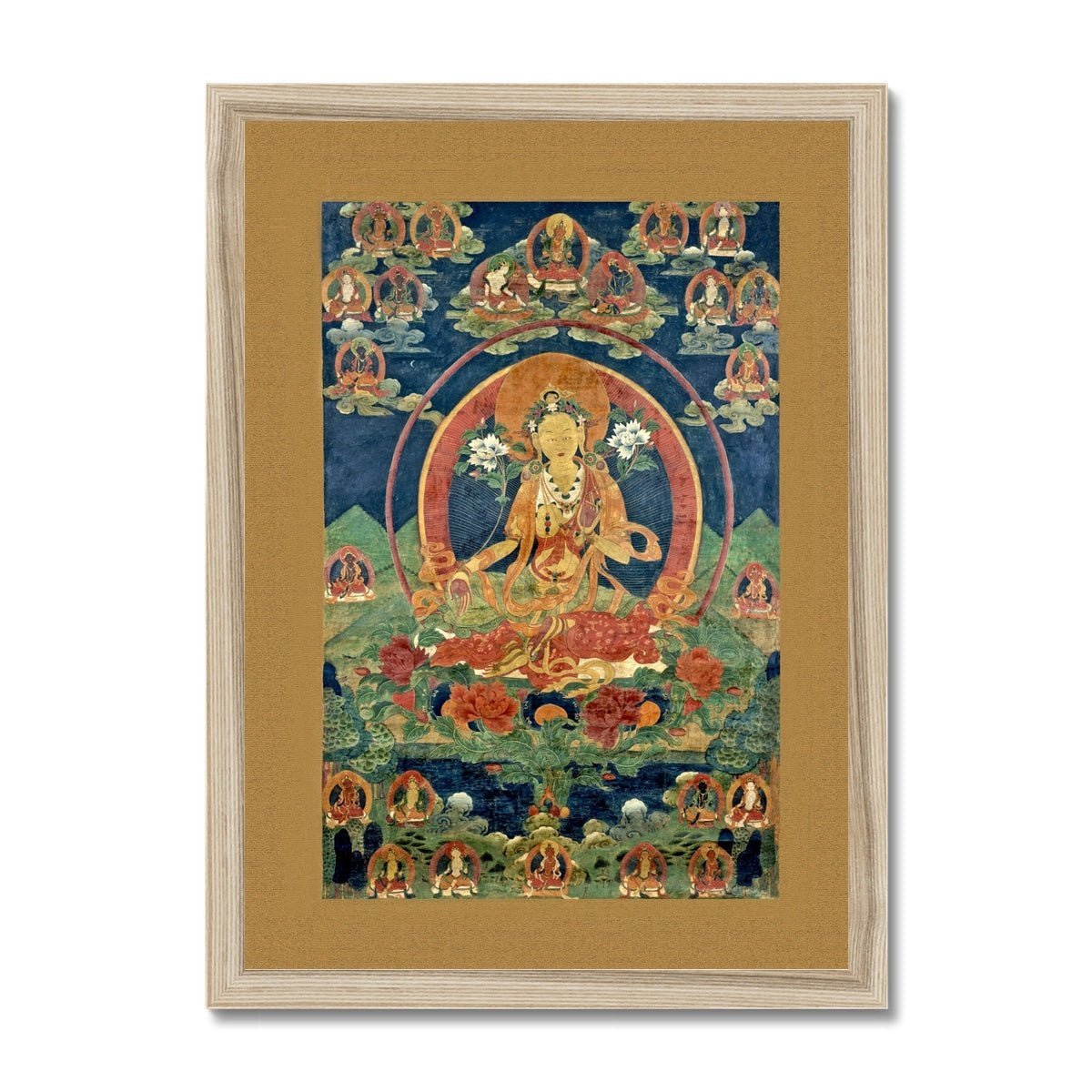 Green Tara (Khadiravani) Tibetan Thangka Buddhist Mythology (Kuan Guan Yin) Antique Dharma Tantra Vintage Buddha Framed Art Print