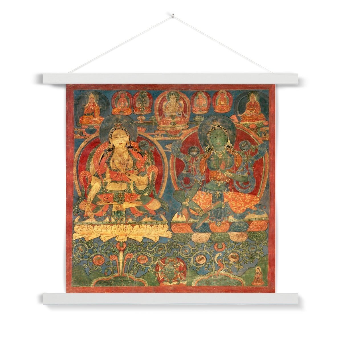 Green Tara White Tara Buddhist Protector Meditation Deity Tantra Tantric Antique Vintage Thangka-Style Fine Art Print