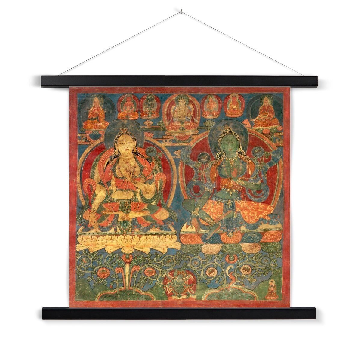 Green Tara White Tara Buddhist Protector Meditation Deity Tantra Tantric Antique Vintage Thangka-Style Fine Art Print