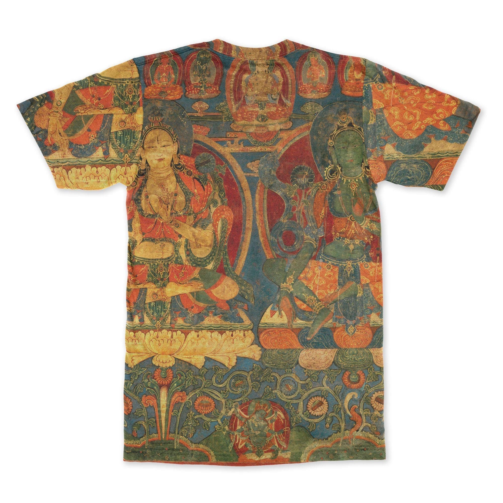 AOP T-Shirt Green Tara White Tara | Tibetan Buddhist Mandala Thangka Compassion Metta T-Shirt