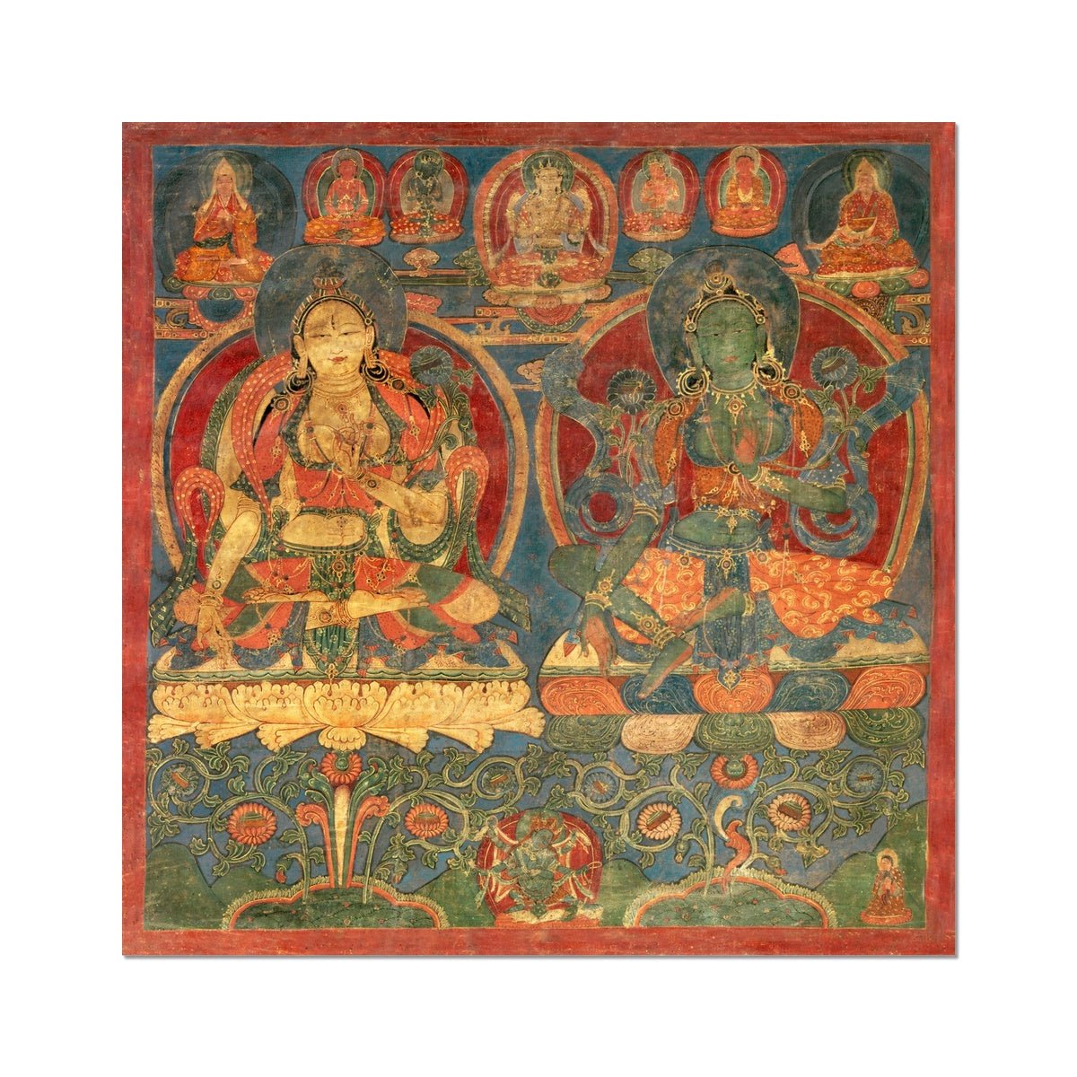 Green Tara White Tara Tibetan Buddhist Thangka Tantra Ganesha Vishnu Hindu Nepal Deity Sacred Meditation Antique Fine Art Print