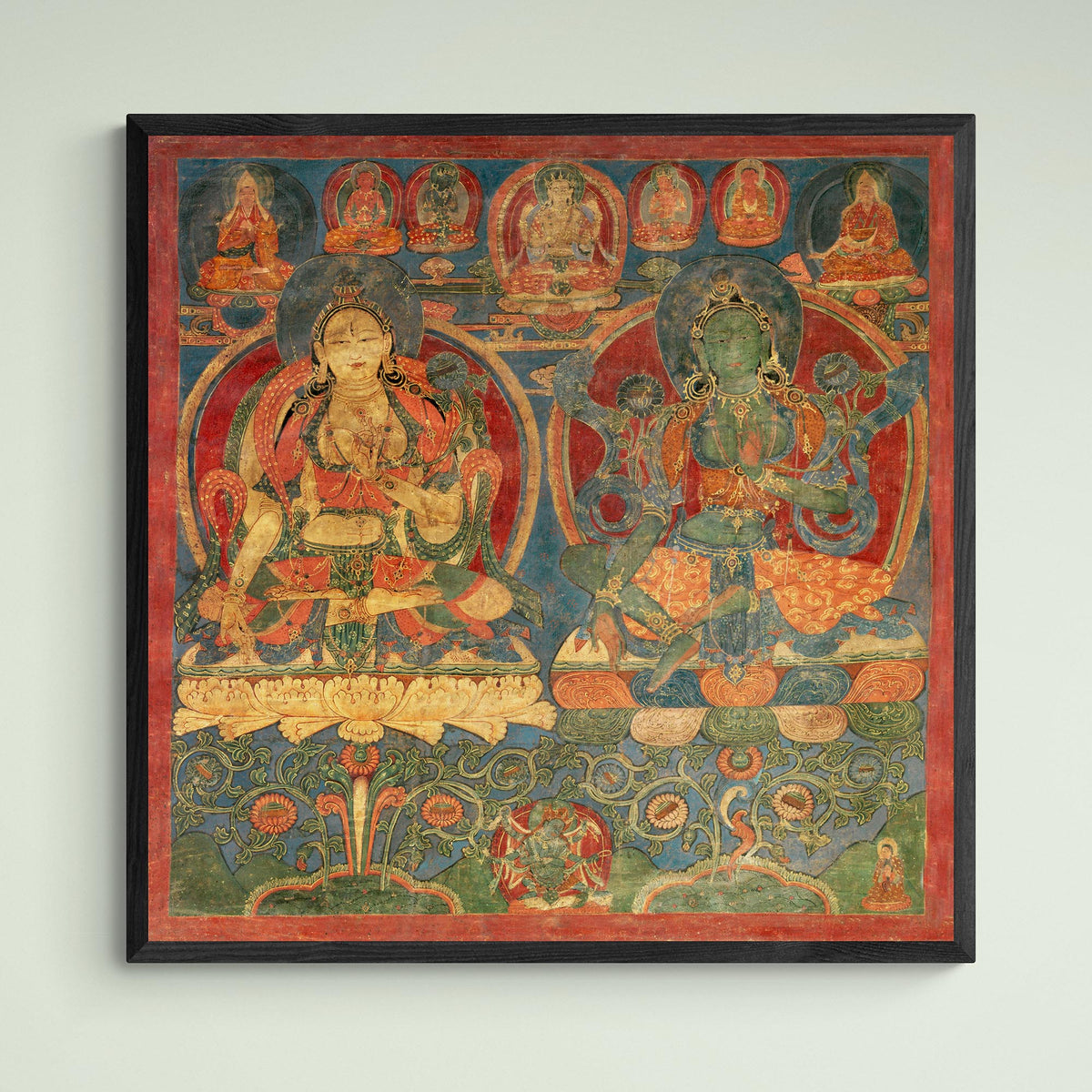 giclee 6&quot;x6&quot; Green Tara White Tara Tibetan Buddhist Thangka Tantra Ganesha Vishnu Hindu Nepal Deity Sacred Meditation Antique Fine Art Print