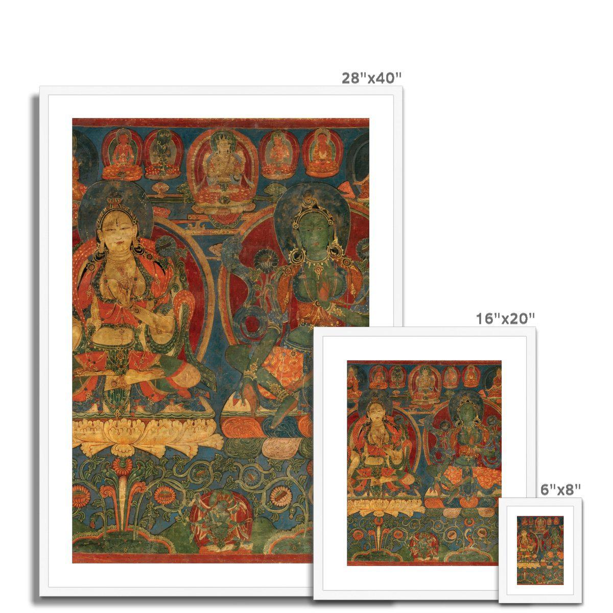 Green Tara White Tara Tibetan Buddhist Thangka Tantra Hindu Vedic Antique Nepal Vintage Yantra Mandala Framed Art Print