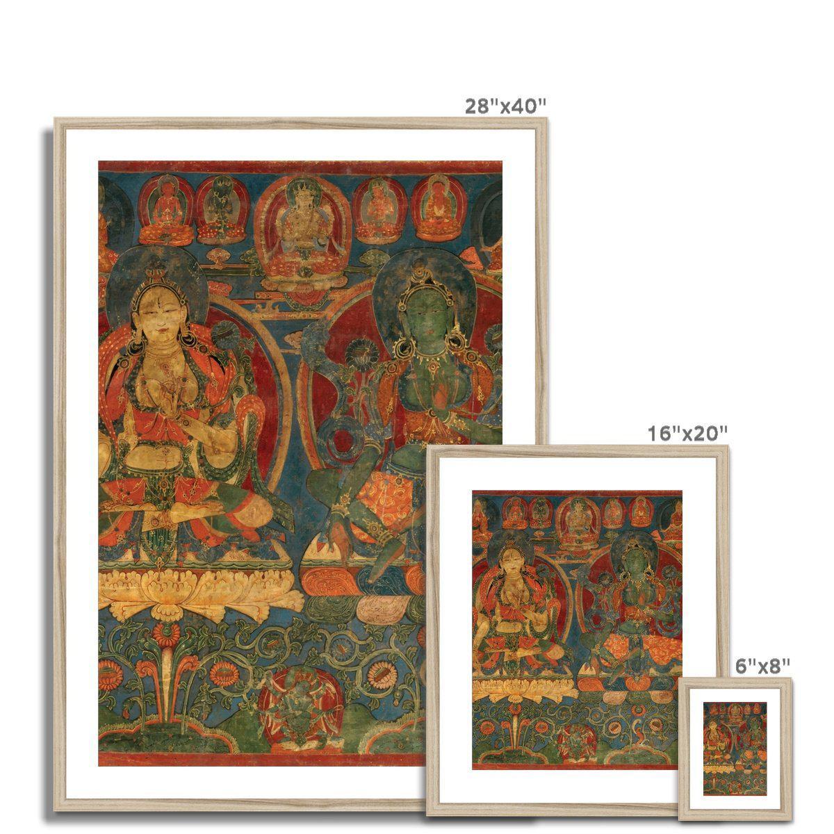Green Tara White Tara Tibetan Buddhist Thangka Tantra Hindu Vedic Antique Nepal Vintage Yantra Mandala Framed Art Print