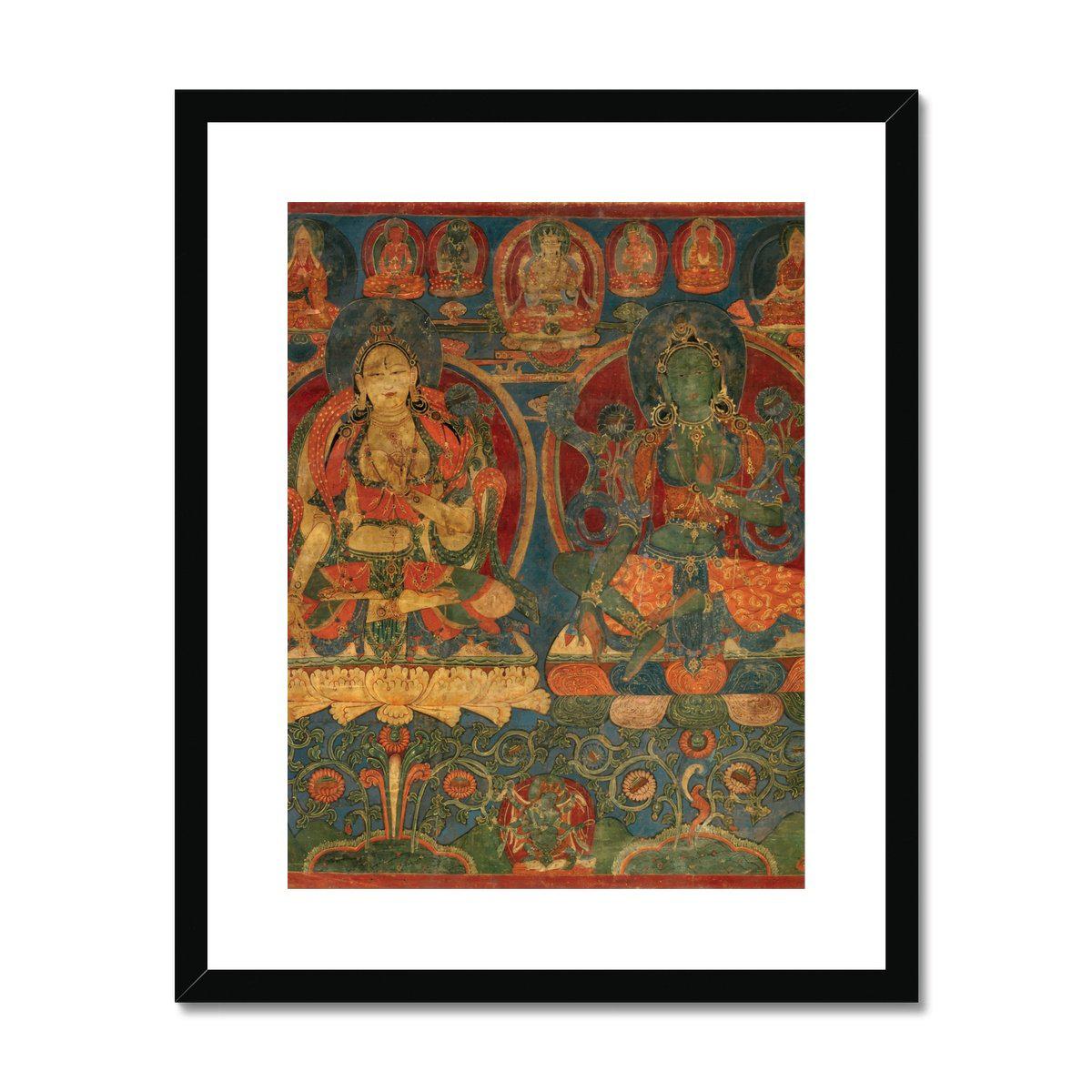 Framed Print Green Tara White Tara Tibetan Buddhist Thangka Tantra Hindu Vedic Antique Nepal Vintage Yantra Mandala Framed Art Print