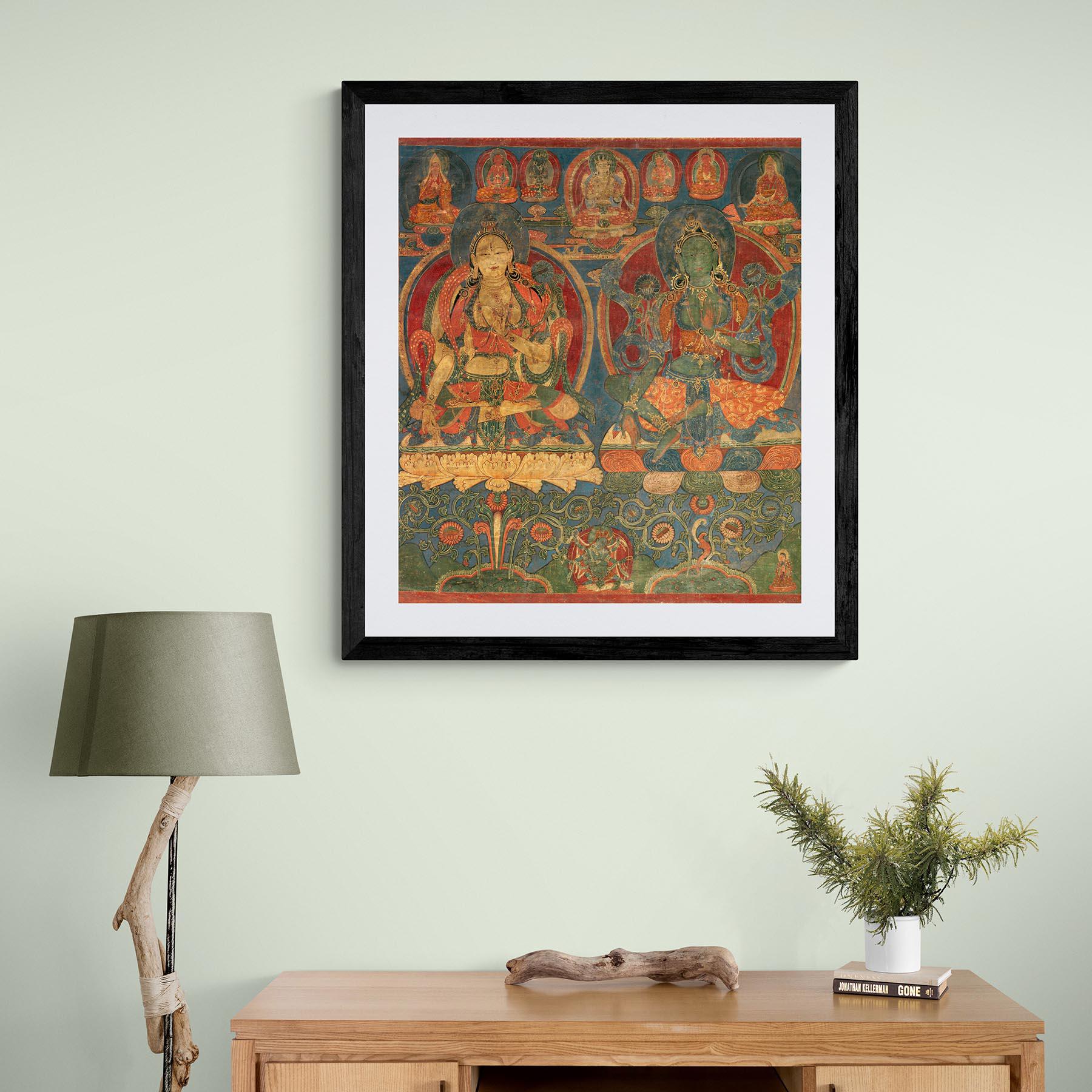 Framed Print Green Tara White Tara Tibetan Buddhist Thangka Tantra Hindu Vedic Antique Nepal Vintage Yantra Mandala Framed Art Print