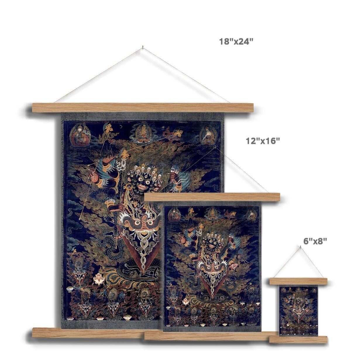 Hangar Thangka Guru Dragpur or Vajrakila Wrathful Padmasambhava, Mandala of Bliss, Tibetan Thangka Dharma Protector Fine Art Print with Hanger