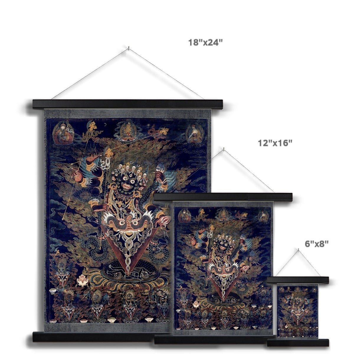 Hangar Thangka Guru Dragpur or Vajrakila Wrathful Padmasambhava, Mandala of Bliss, Tibetan Thangka Dharma Protector Fine Art Print with Hanger