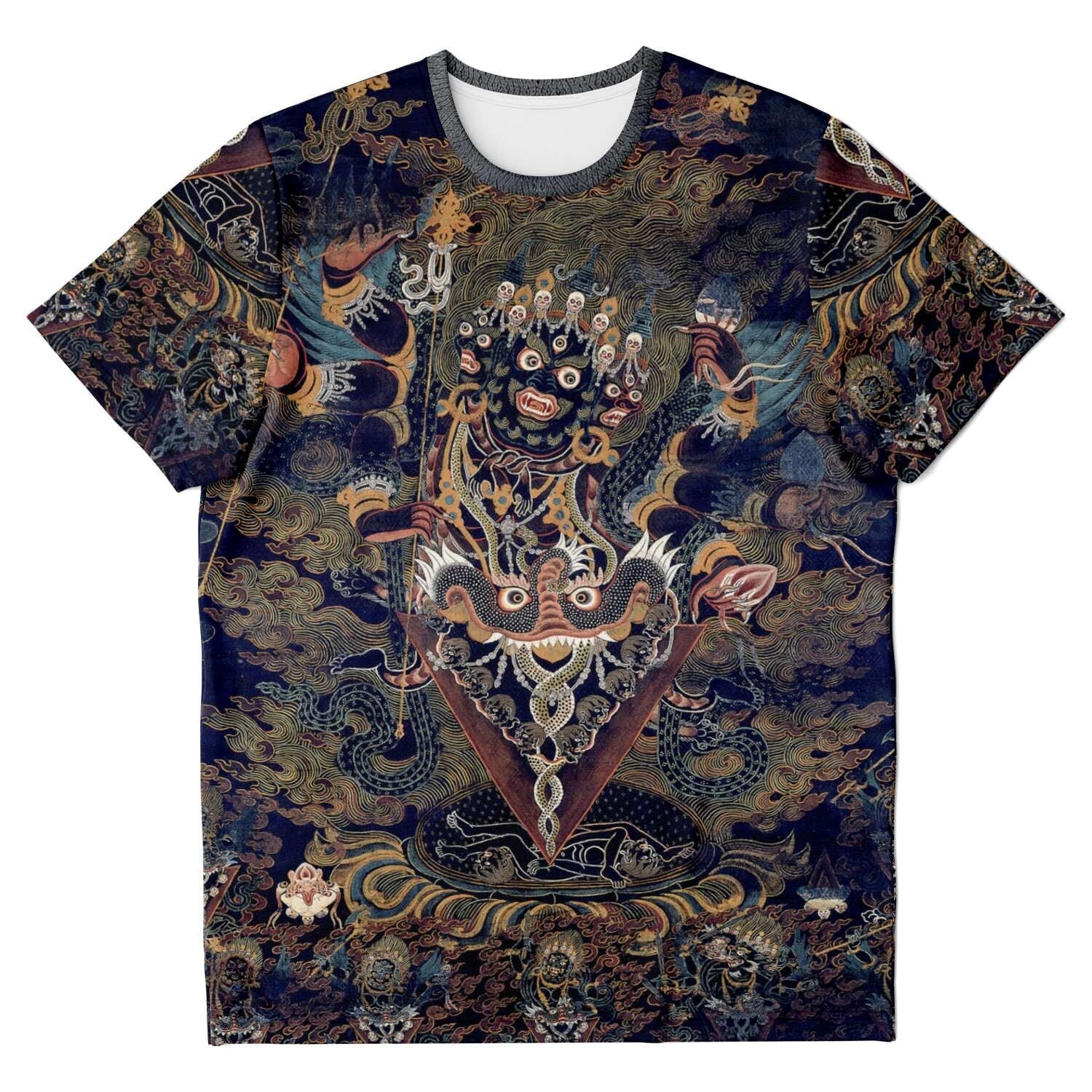 T-shirt Guru Dragpur or Vajrakila Wrathful Padmasambhava, Mandala of Bliss, Vintage Tibetan Thangka Dharma Graphic Art T-Shirt Tee