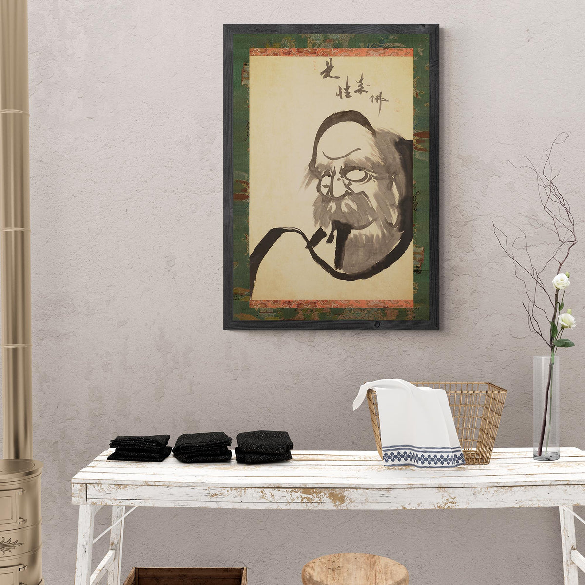 Hakuin's Bodhidharma Brush Painting | Indian Buddhist Zen Master Daruma | Edo Japanese Calligraphy Vintage Fine Art Print