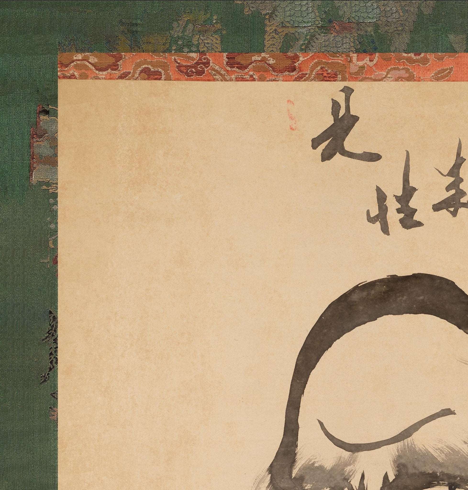 Hakuin's Bodhidharma Brush Painting | Zen Buddhist Master Daruma | Japanese Calligraphy Thangka Style Vintage Fine Art Print with Hanger