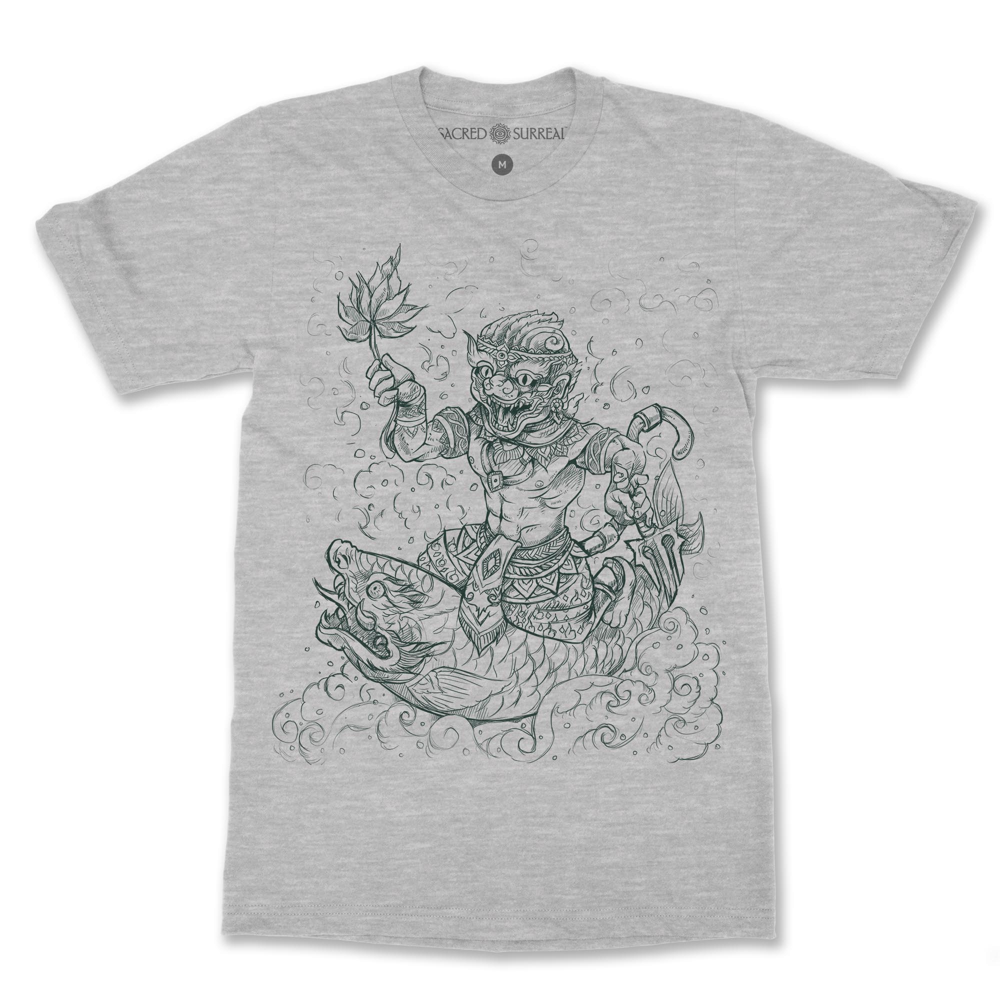 DTG T-Shirt S / Sport Grey Hanuman and Makara Vishnu Hindu Deity Rama Indian Mythology Trippy Shiva Meditation Art Graphic Tee T-Shirt