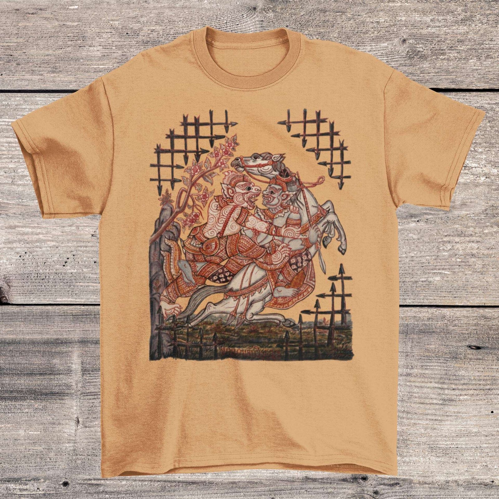 Hanuman Catching Virunyananti | Scene from Ramayana | Vintage Watercolor Thai Devotional Rama Sita Graphic Art T-Shirt
