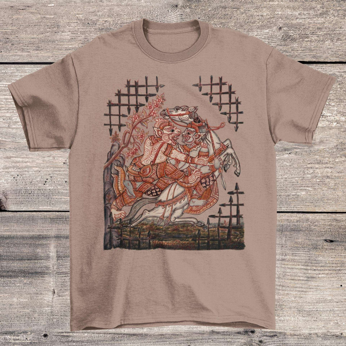 Hanuman Catching Virunyananti | Scene from Ramayana | Vintage Watercolor Thai Devotional Rama Sita Graphic Art T-Shirt