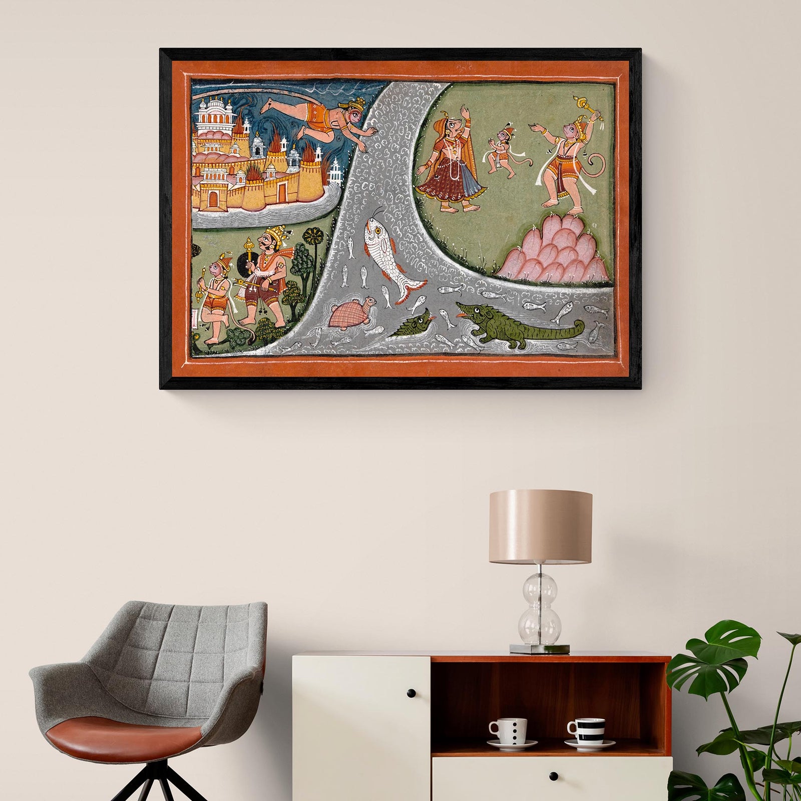 Hanuman's Leap to Lanka | Ramayana Epic Hindu Sacred Text | Rama, Ravana, Sita Fine Art Print