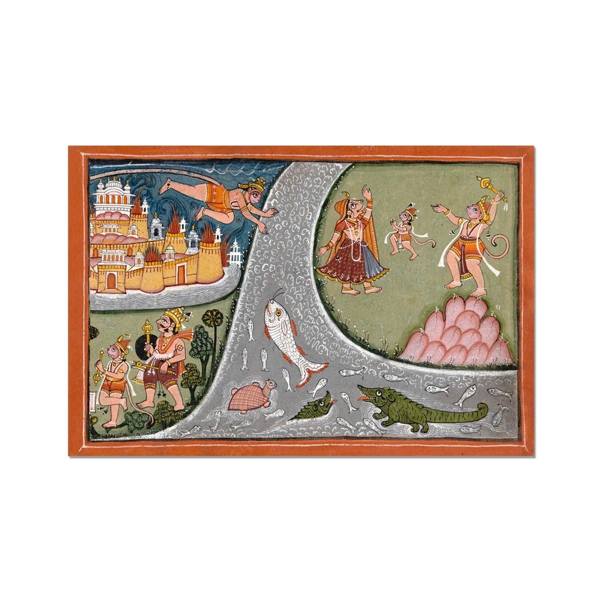 Hanuman's Leap to Lanka | Ramayana Epic Hindu Sacred Text | Rama, Ravana, Sita Fine Art Print