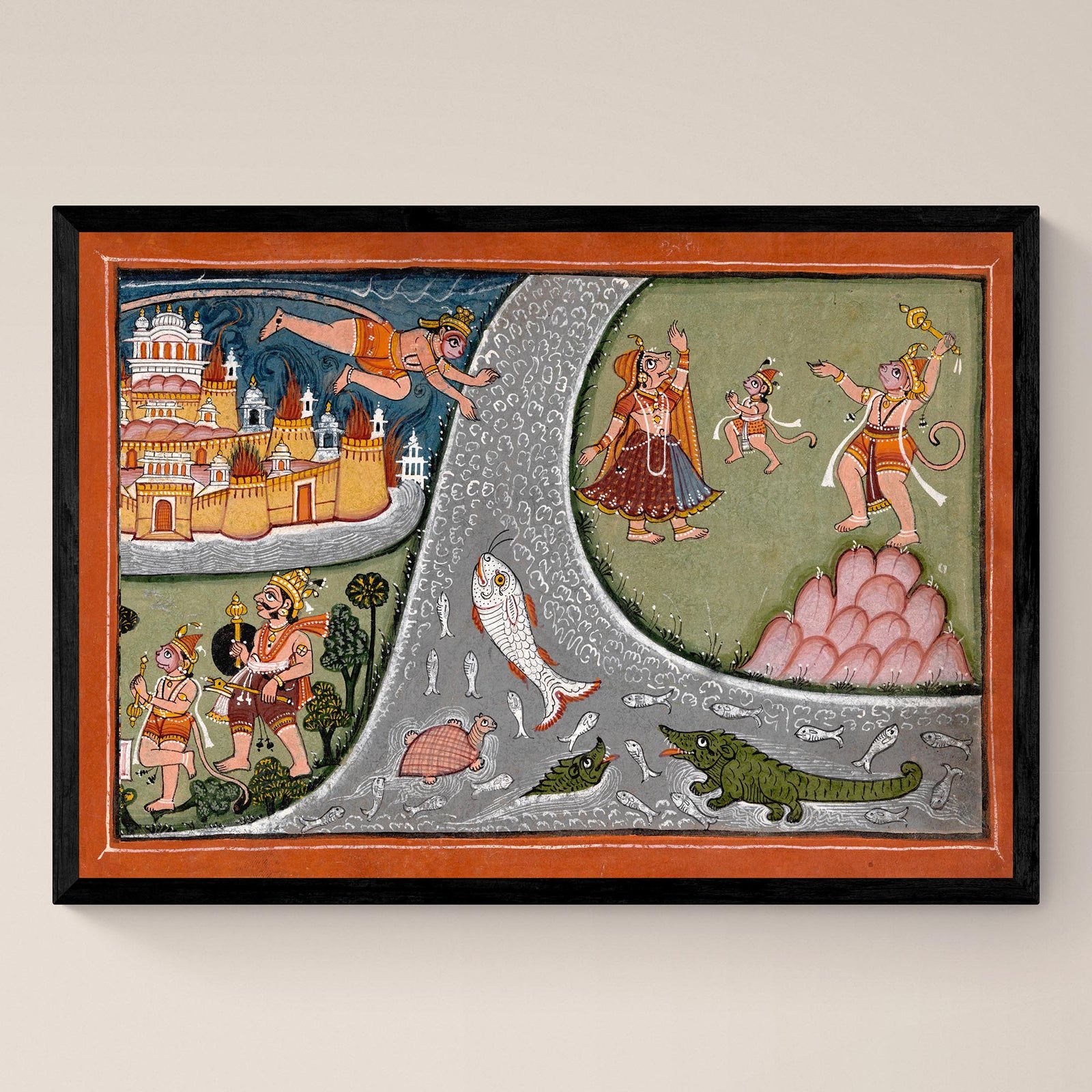 Fine art 6"x4" Hanuman's Leap to Lanka | Ramayana Epic Hindu Sacred Text | Rama, Ravana, Sita Fine Art Print