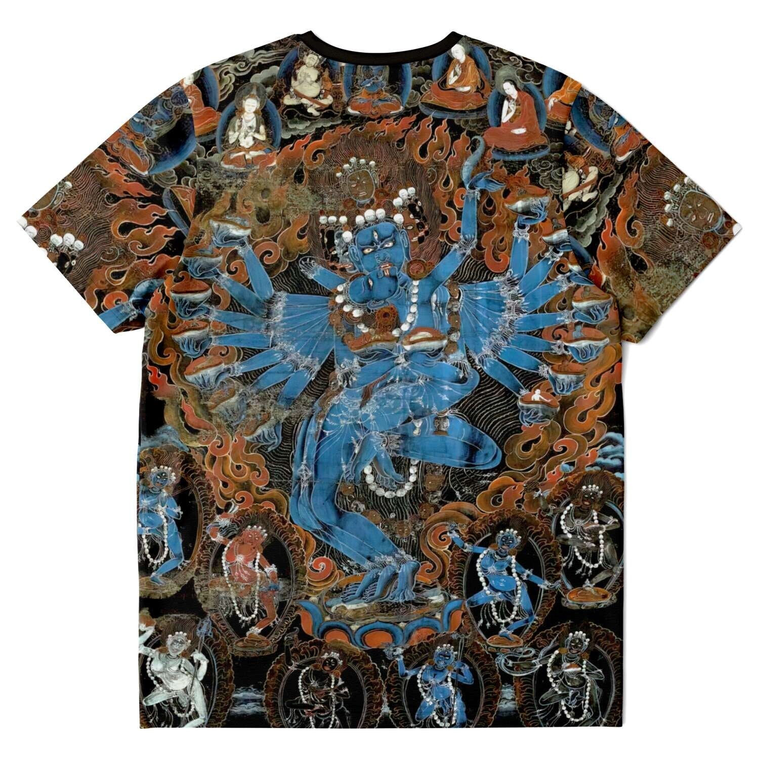 AOP T-Shirt Hevajra: Protective Deity of Compassion and Wisdom, Tibetan Thangka Vintage Antique Buddhist Graphic Art T-Shirt Tee