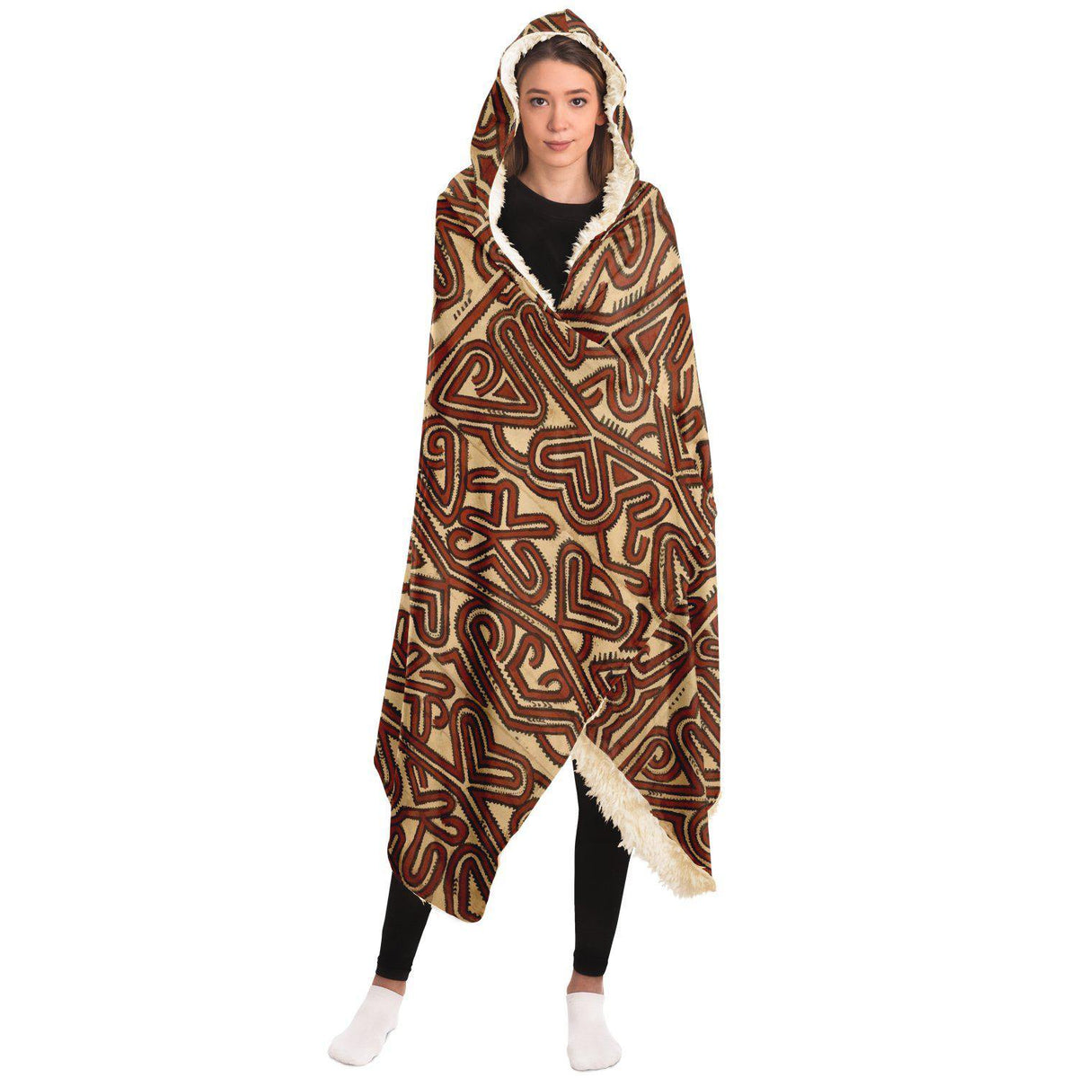 Hooded Blanket, Baruga-Culture Inspired Tapa (Bark Cloth) Design