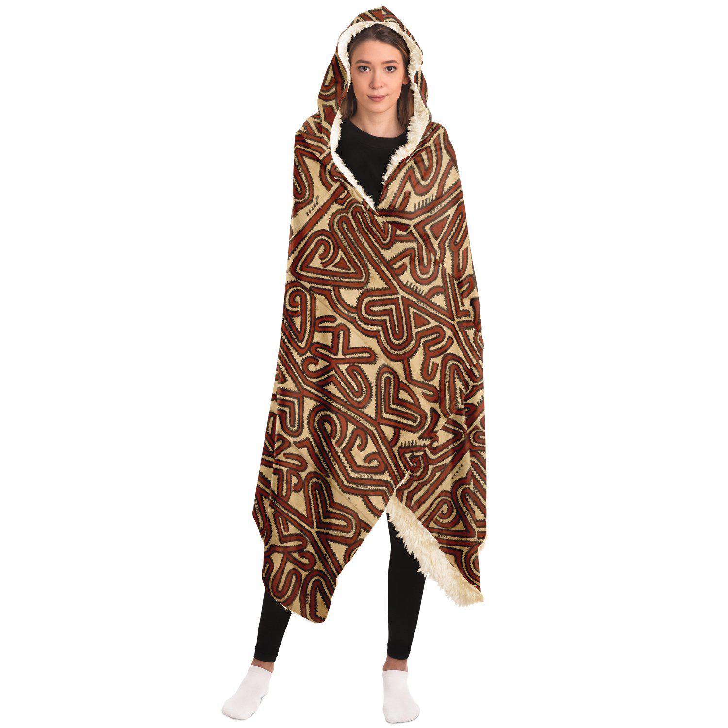 Hooded Blanket - AOP Hooded Blanket, Baruga-Culture Inspired Tapa (Bark Cloth) Design