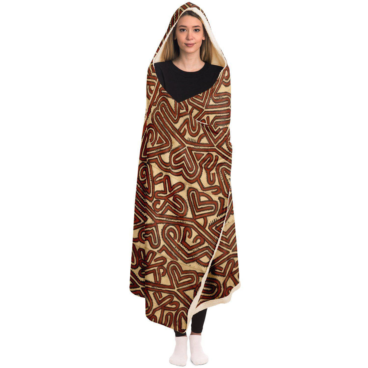 Hooded Blanket, Baruga-Culture Inspired Tapa (Bark Cloth) Design