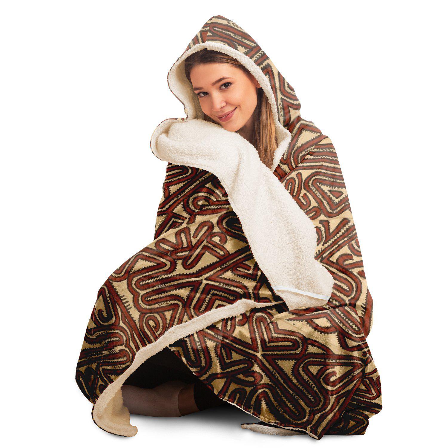 Hooded Blanket, Baruga-Culture Inspired Tapa (Bark Cloth) Design