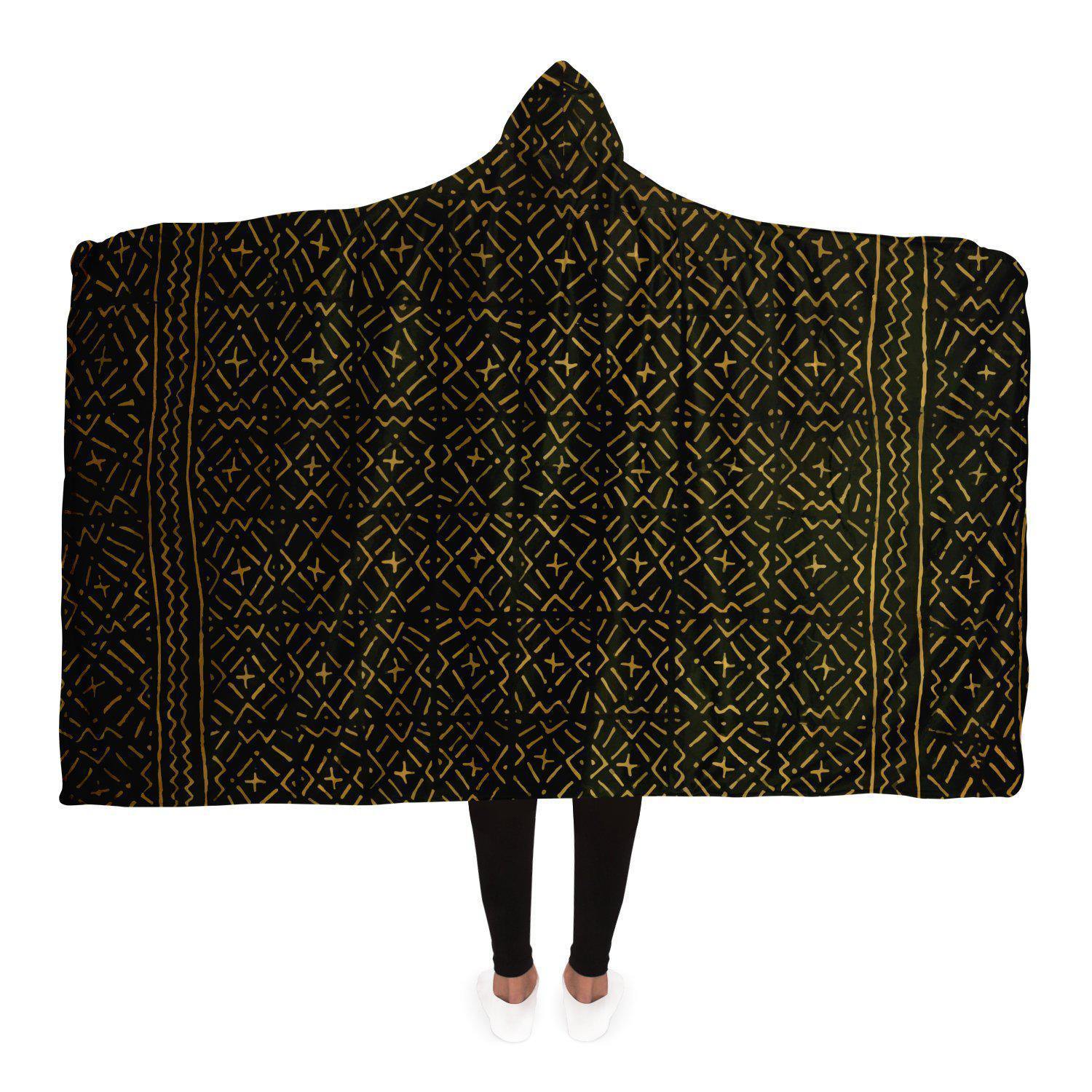 Hooded Blanket - AOP Adult / Premium Sherpa Hooded Blanket Bogolan Mali Traditional African Design