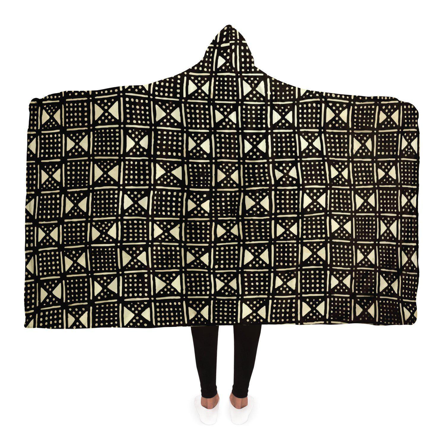 Hooded Blanket - AOP Adult / Premium Sherpa Hooded Blanket Bogolan Mali Traditional African Design
