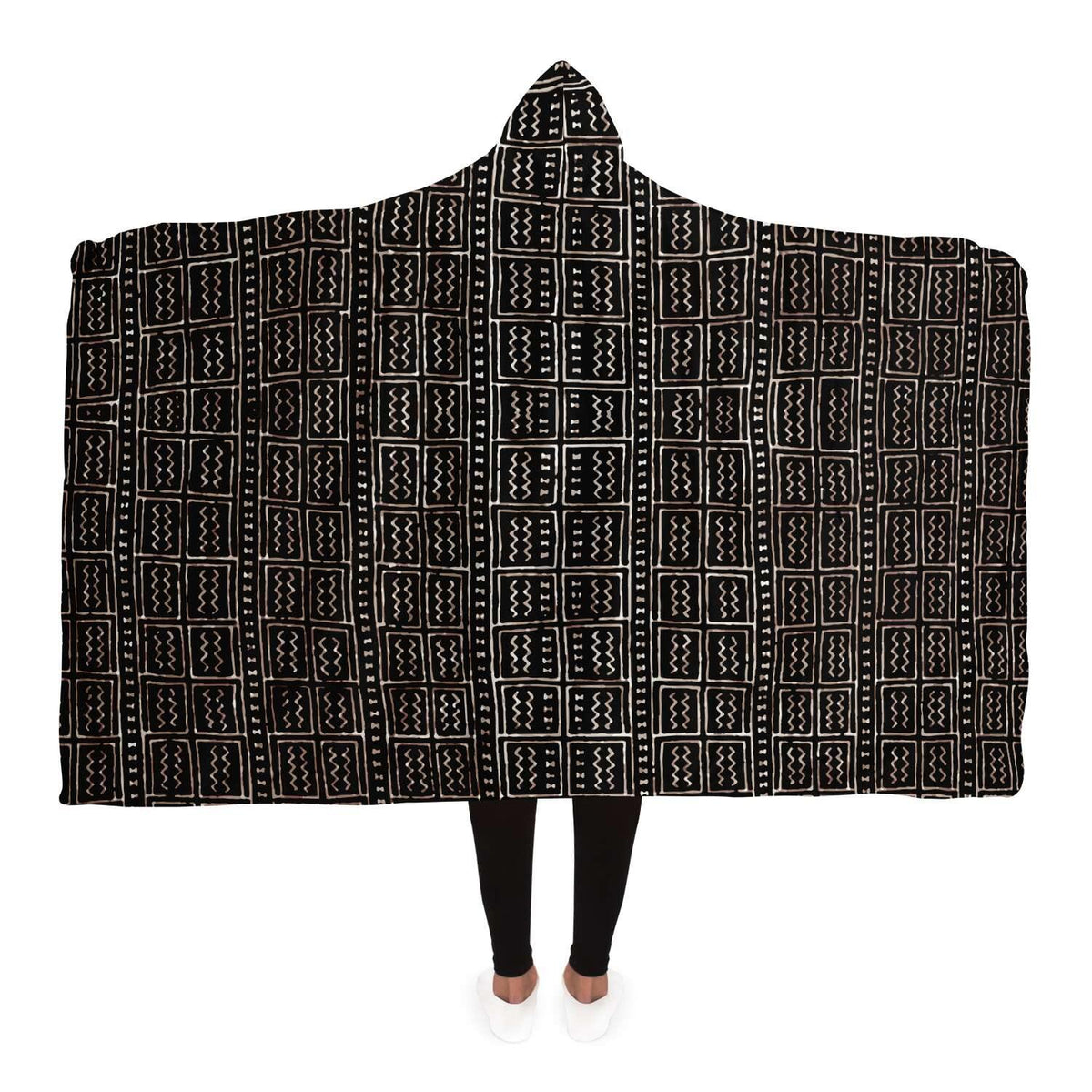 Hooded Blanket - AOP Adult / Premium Sherpa Hooded Blanket Bogolan Mali Traditional African Design