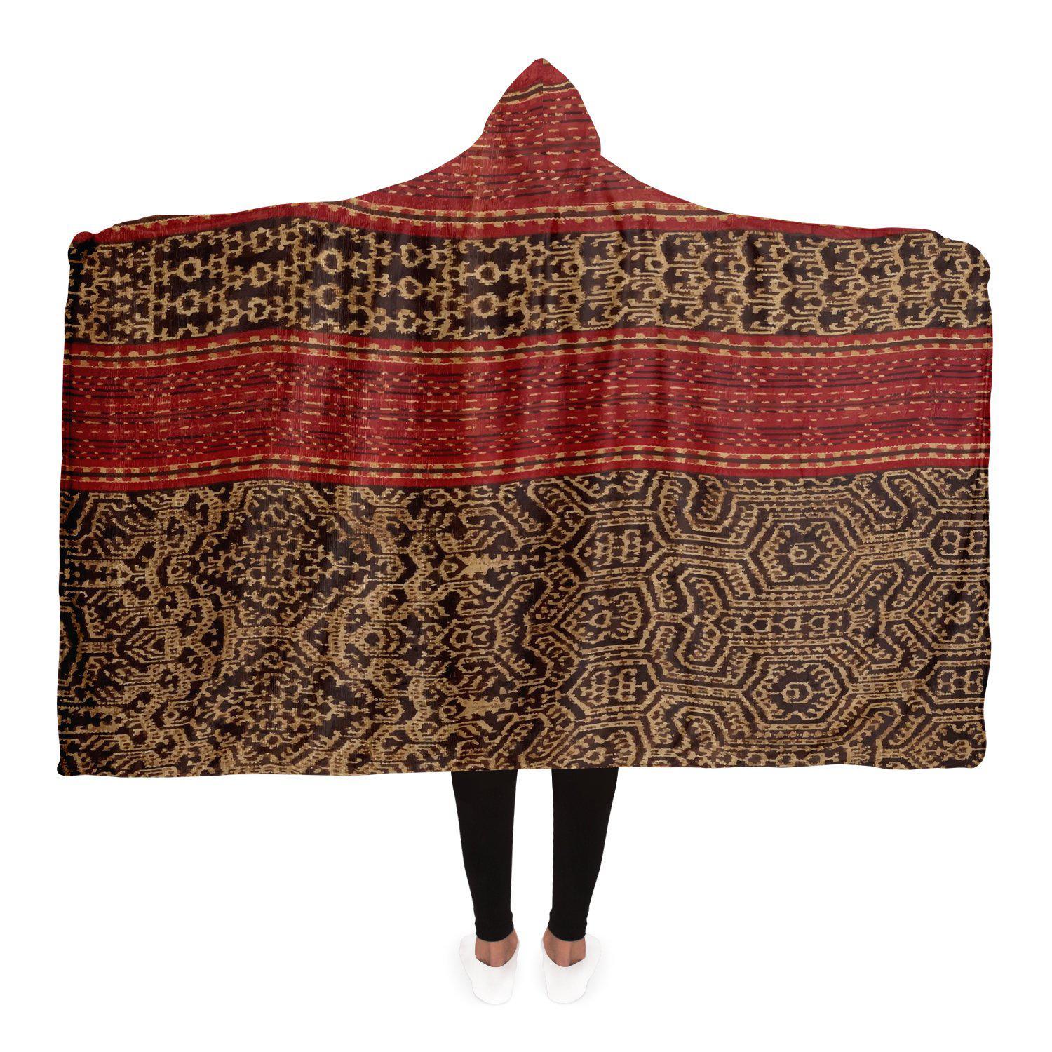 Hooded Blanket - AOP Adult / Premium Sherpa Hooded Blanket, Dayak Culture Ikat Design (Borneo)