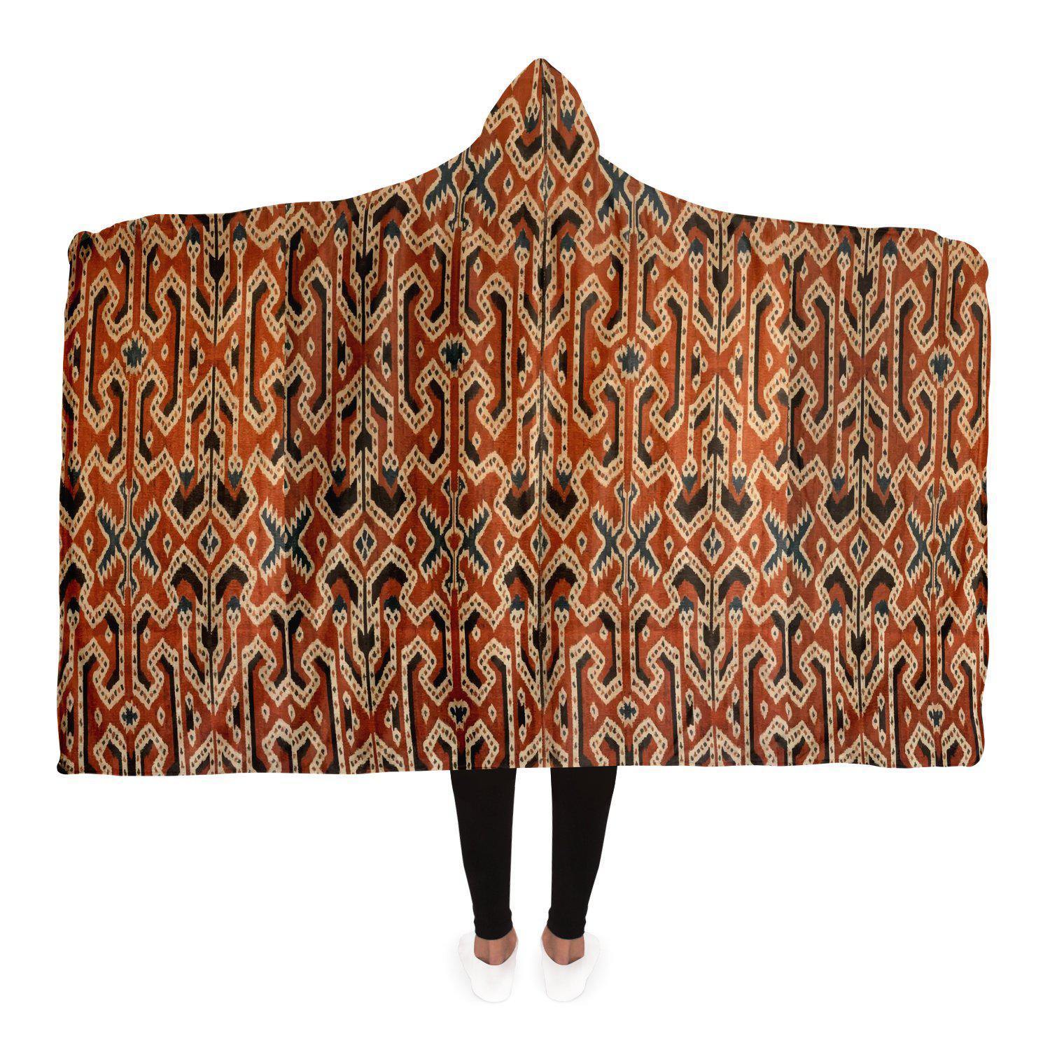 Hooded Blanket - AOP Adult / Premium Sherpa Hooded Blanket, Indonesian Ikat Design
