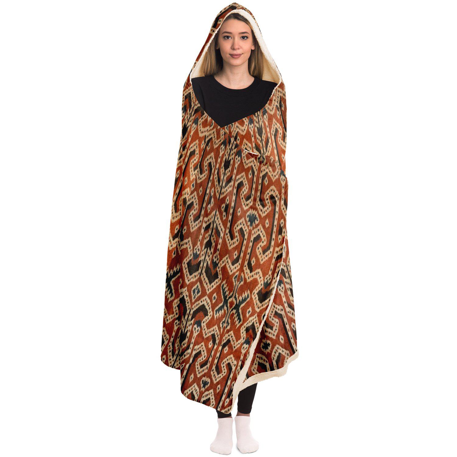 Hooded Blanket - AOP Hooded Blanket, Indonesian Ikat Design