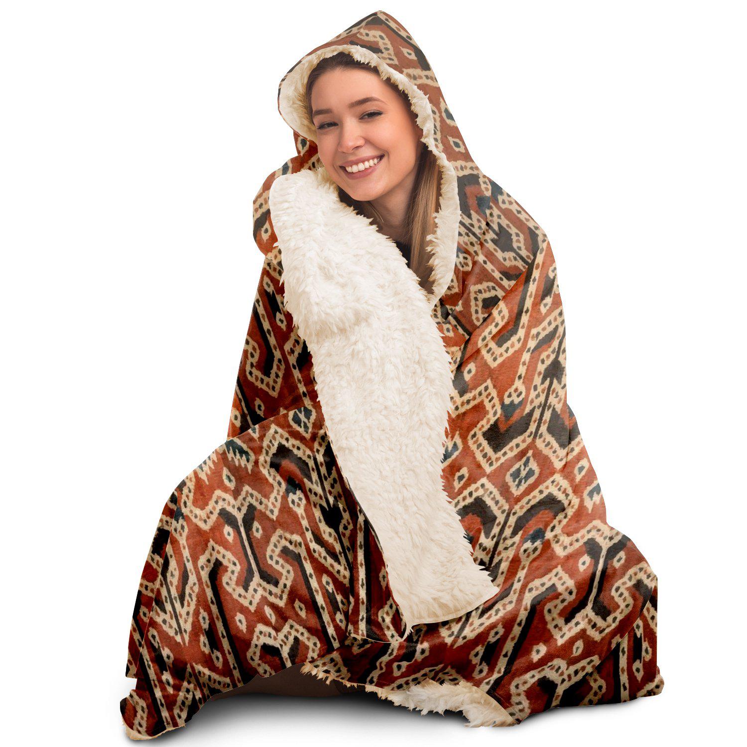 Hooded Blanket - AOP Hooded Blanket, Indonesian Ikat Design